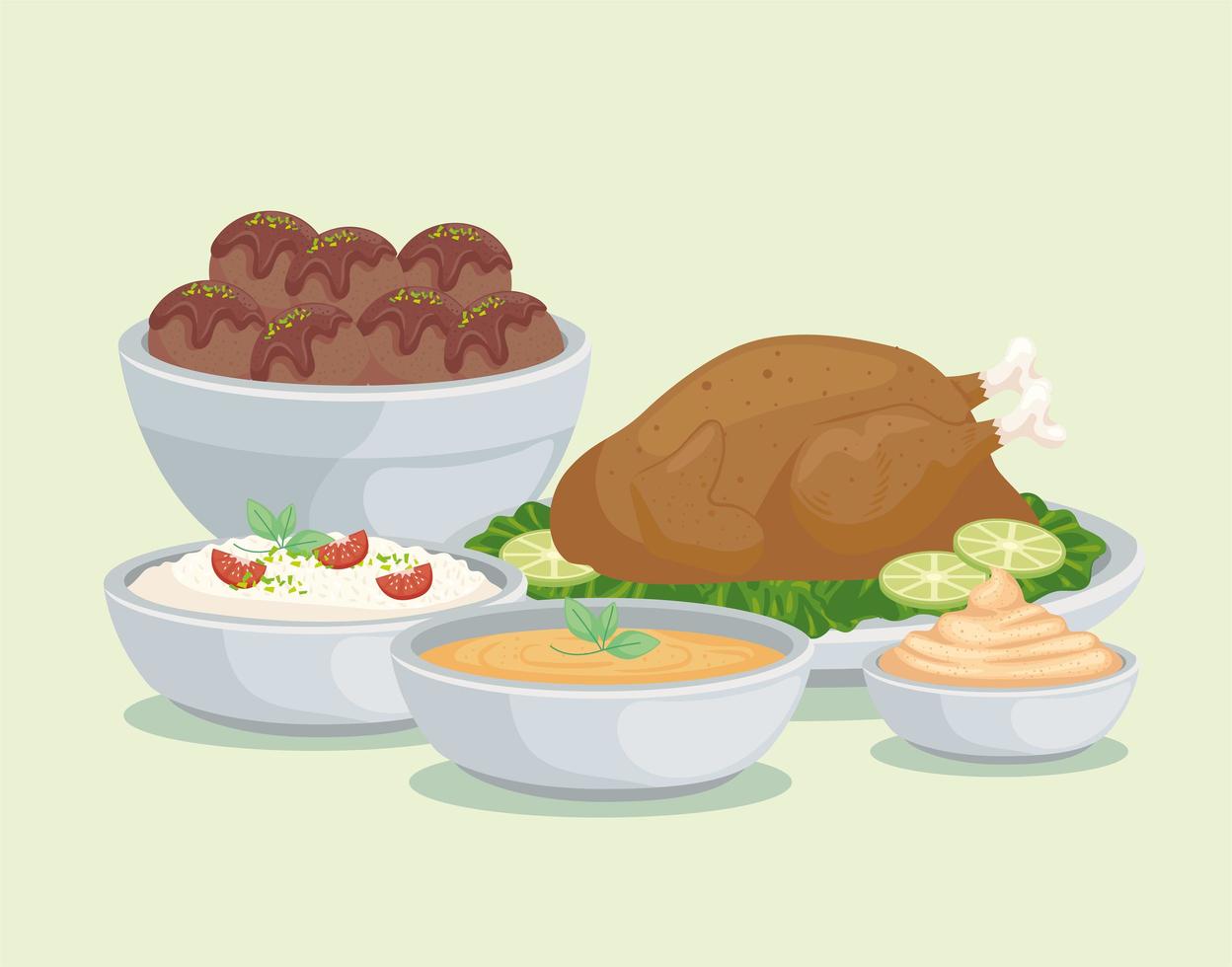 sauces and arabic foods vector