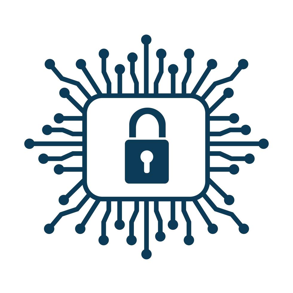 candado de seguridad cibernética con circuito vector