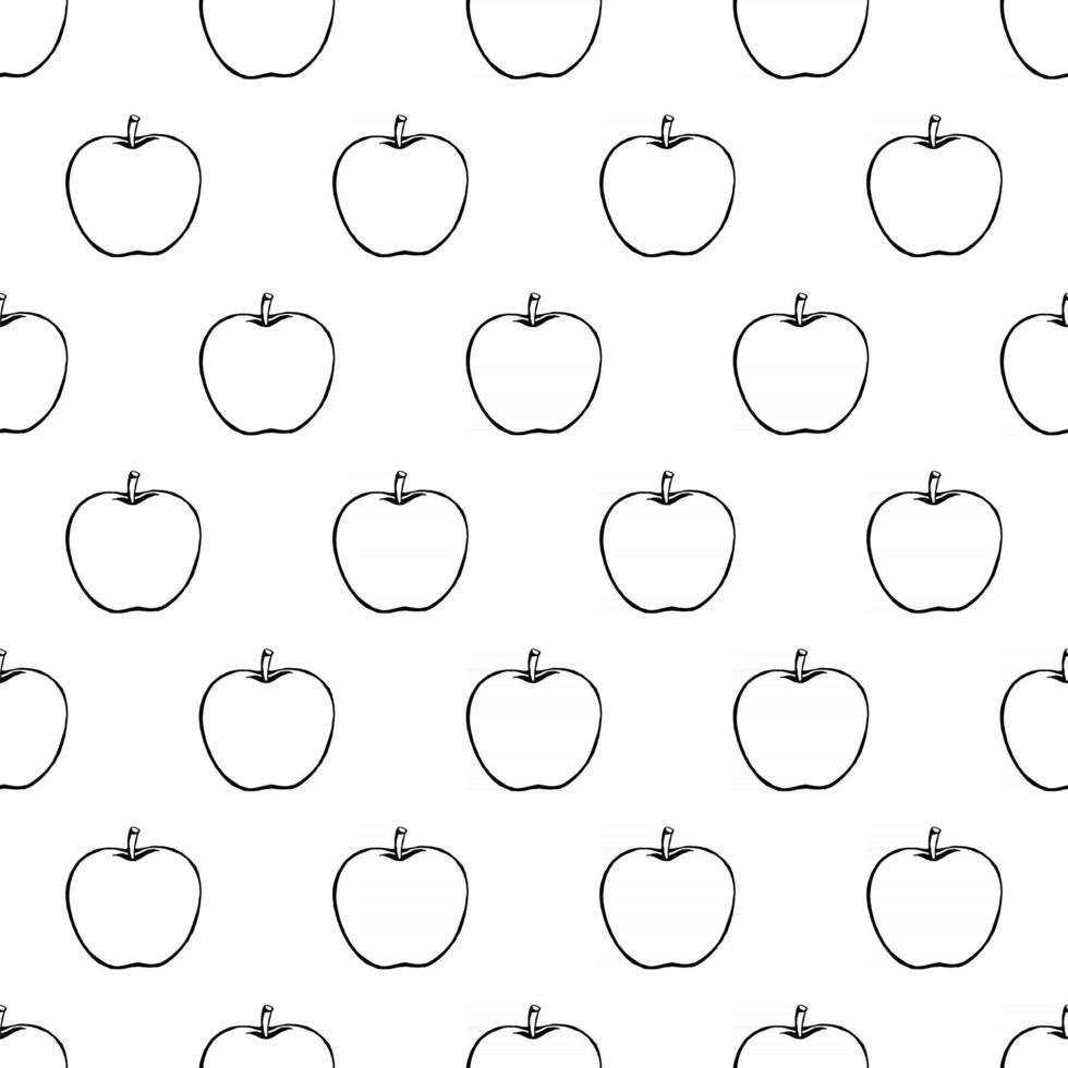 Seamless pattern with hand drawn fruits elements apple. Vegetarian wallpaper. For design packaging, textile, background, design postcards and posters. vector