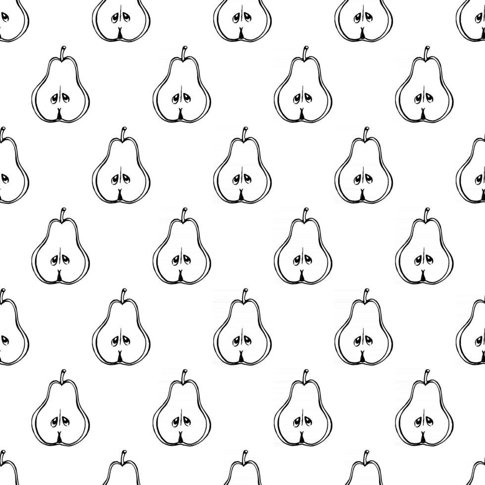 Seamless pattern with hand drawn fruits elements pear. Vegetarian wallpaper. For design packaging, textile, background, design postcards and posters. vector