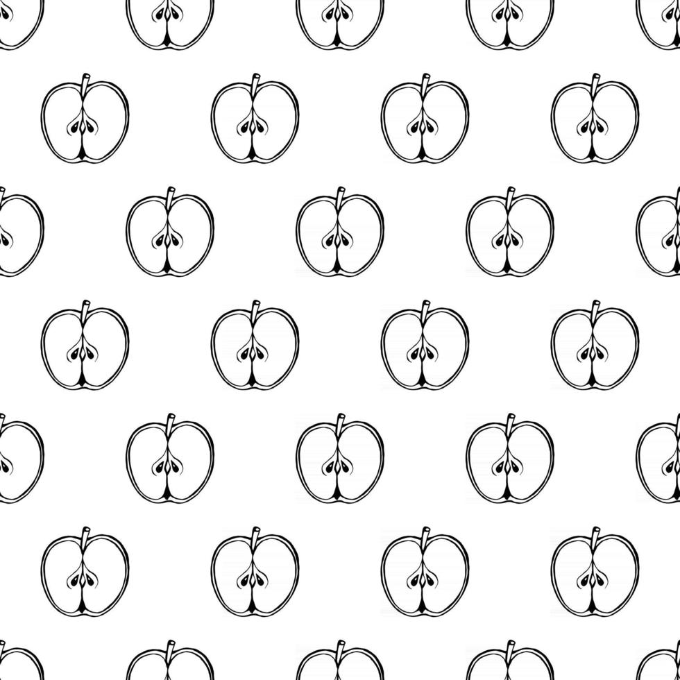 Seamless pattern with hand drawn fruits elements apple. Vegetarian wallpaper. For design packaging, textile, background, design postcards and posters. vector