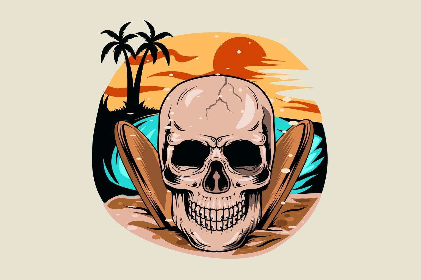 13. summer skull with sunset view in the beach 2694997 Vector Art at