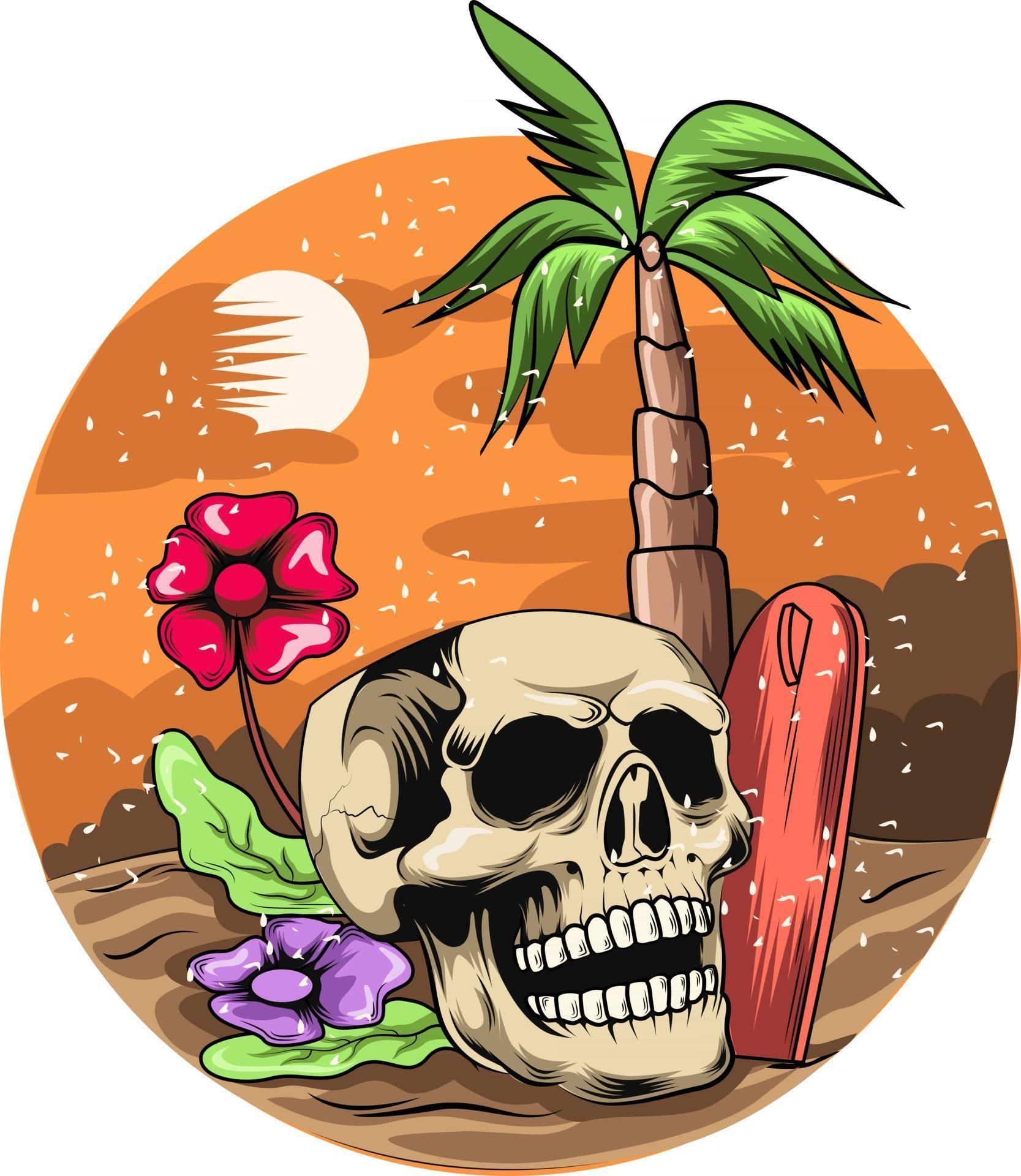 16. summer skull with sunset background 2695013 Vector Art at Vecteezy