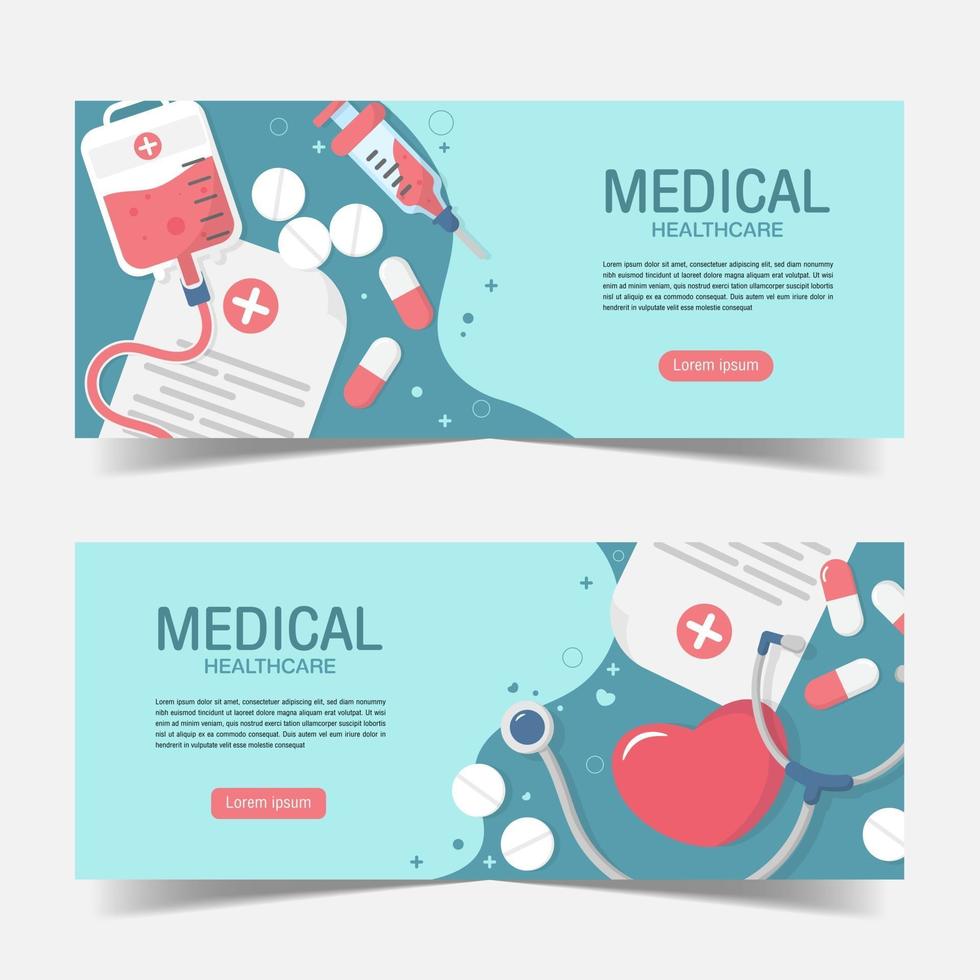 Cute Blood Donation elements banner background in flat style. vector