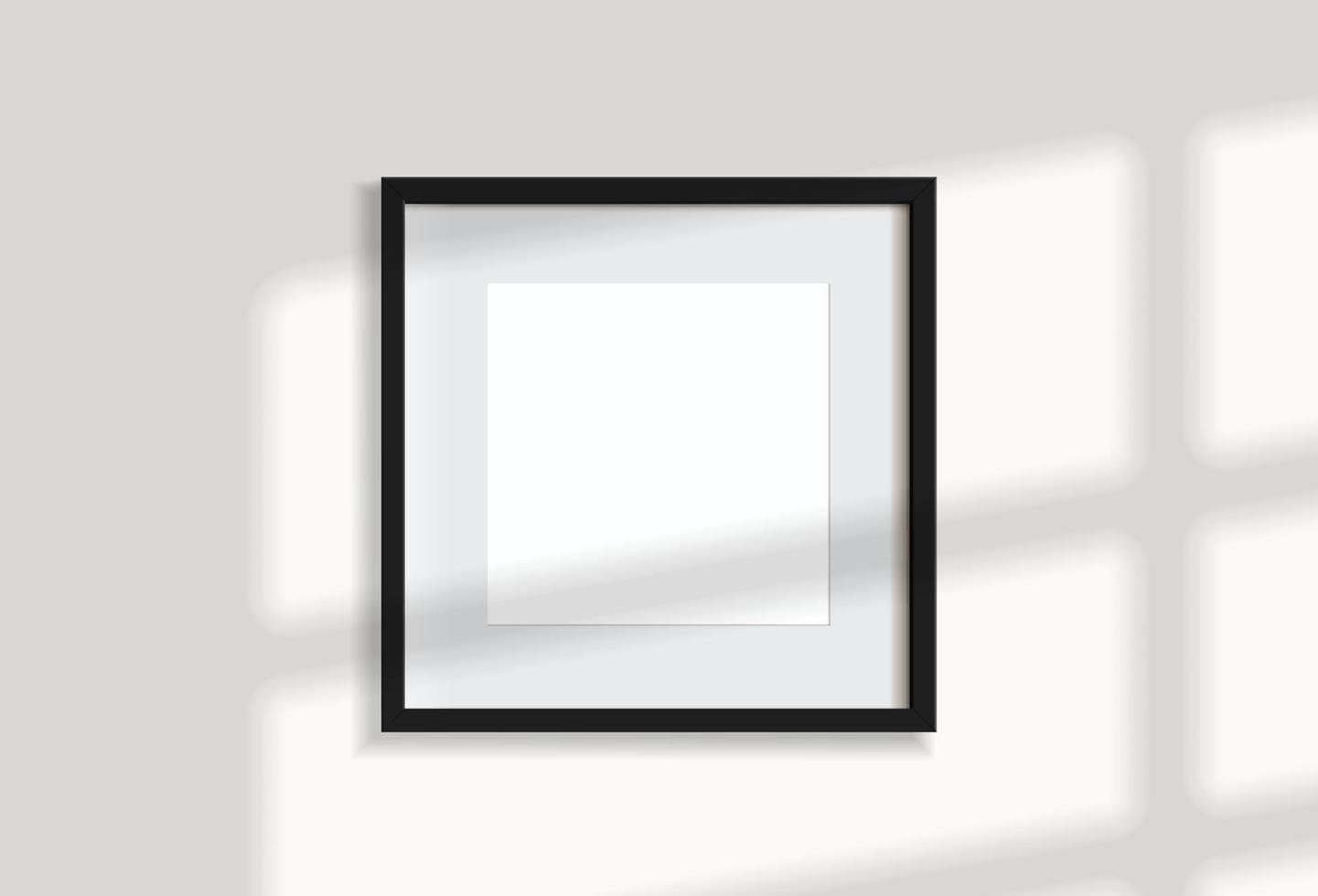 Minimal empty square black frame picture mock up hanging on white wall background vector