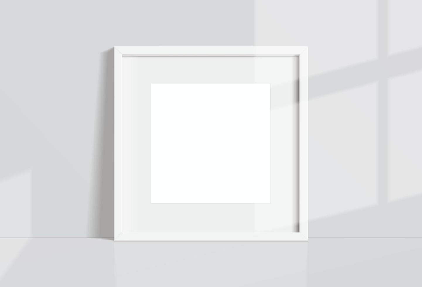 Minimal empty square black frame picture mock up hanging on white wall background vector