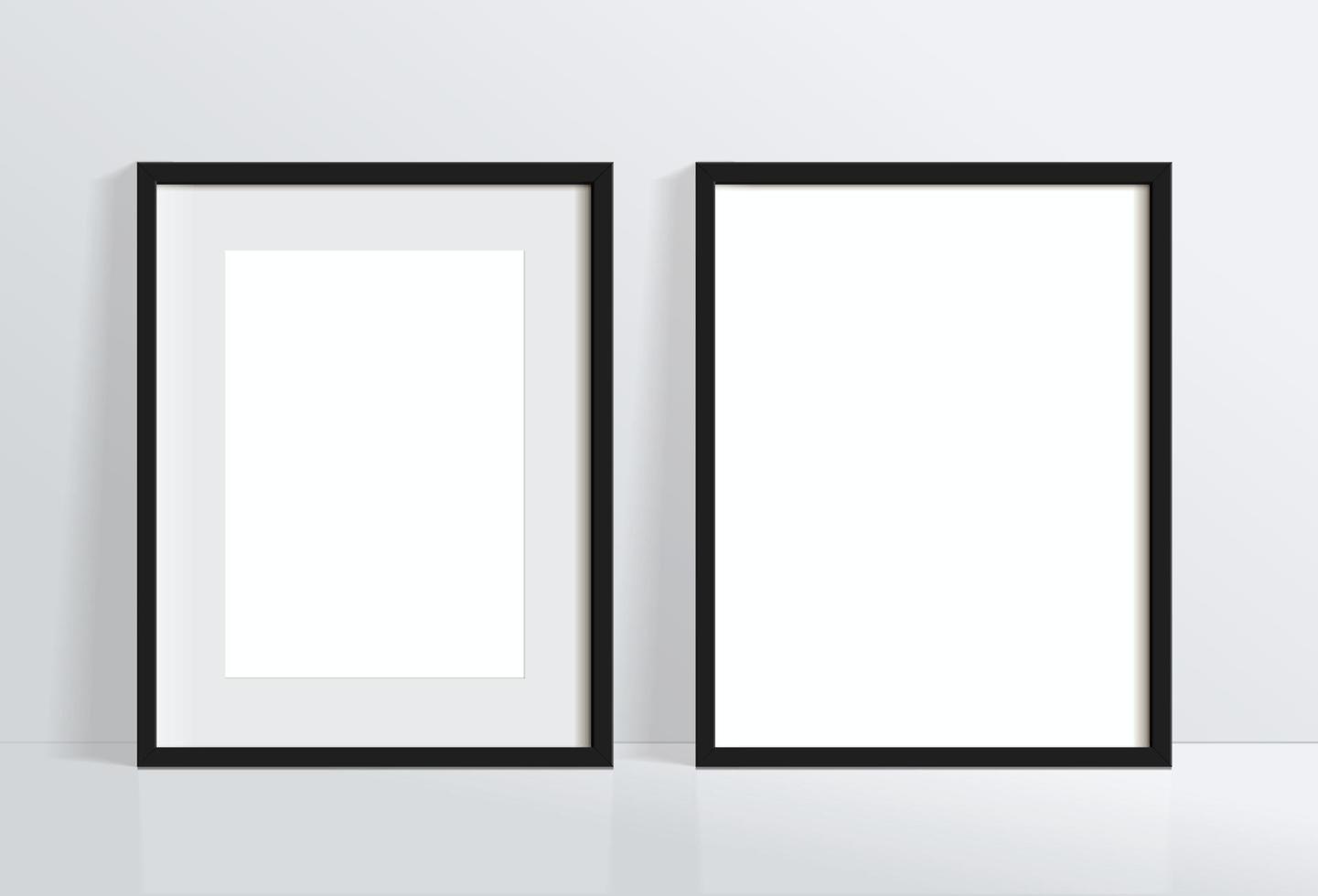 Minimal empty square black frame picture mock up hanging on white wall background vector