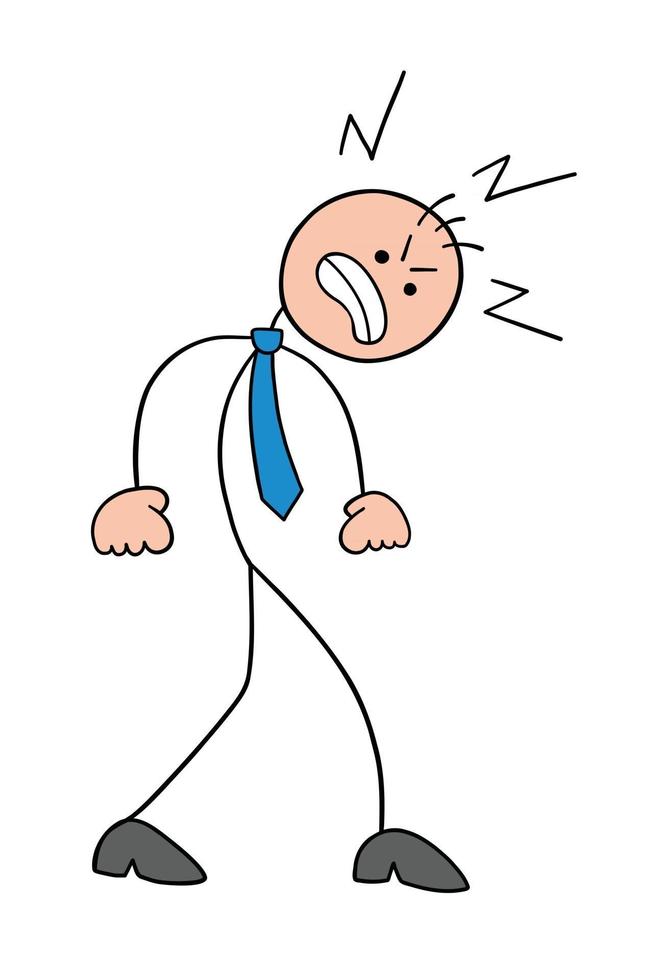 Stickman Businessman Character Walking and Very Angry Vector Cartoon Illustration