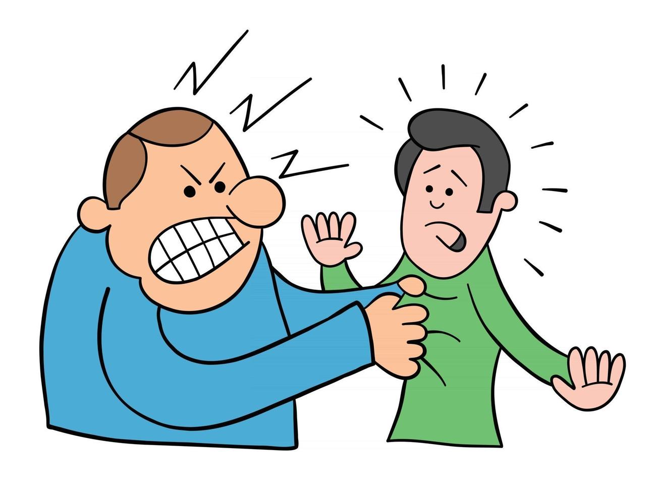 Cartoon Angry Man Grabs Man Collar Vector Illustration