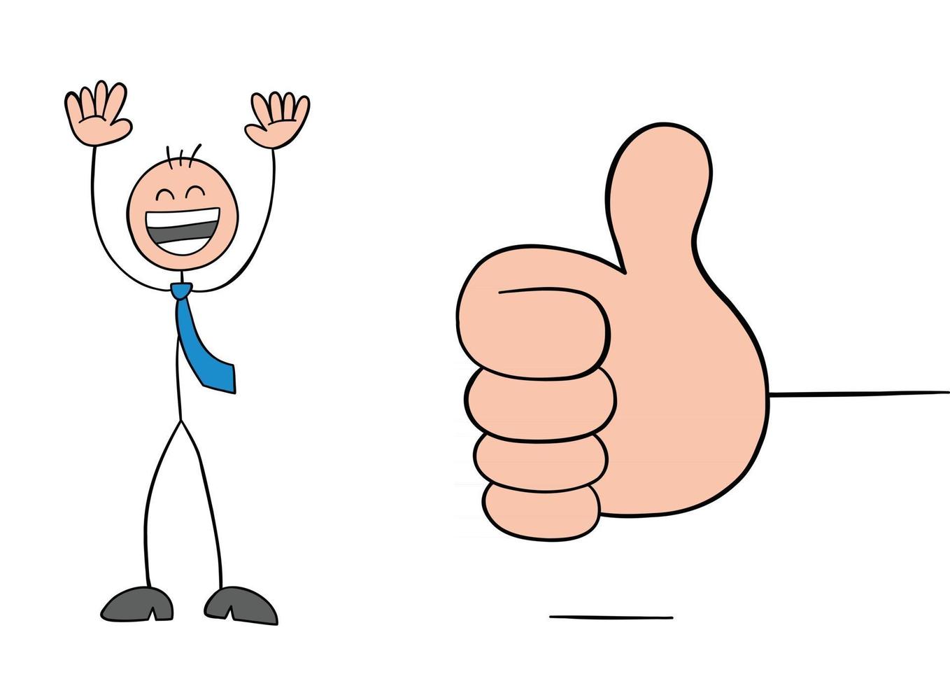 Giving Thumbs Up and Stickman Businessman Character Very Happy Vector Cartoon Illustration