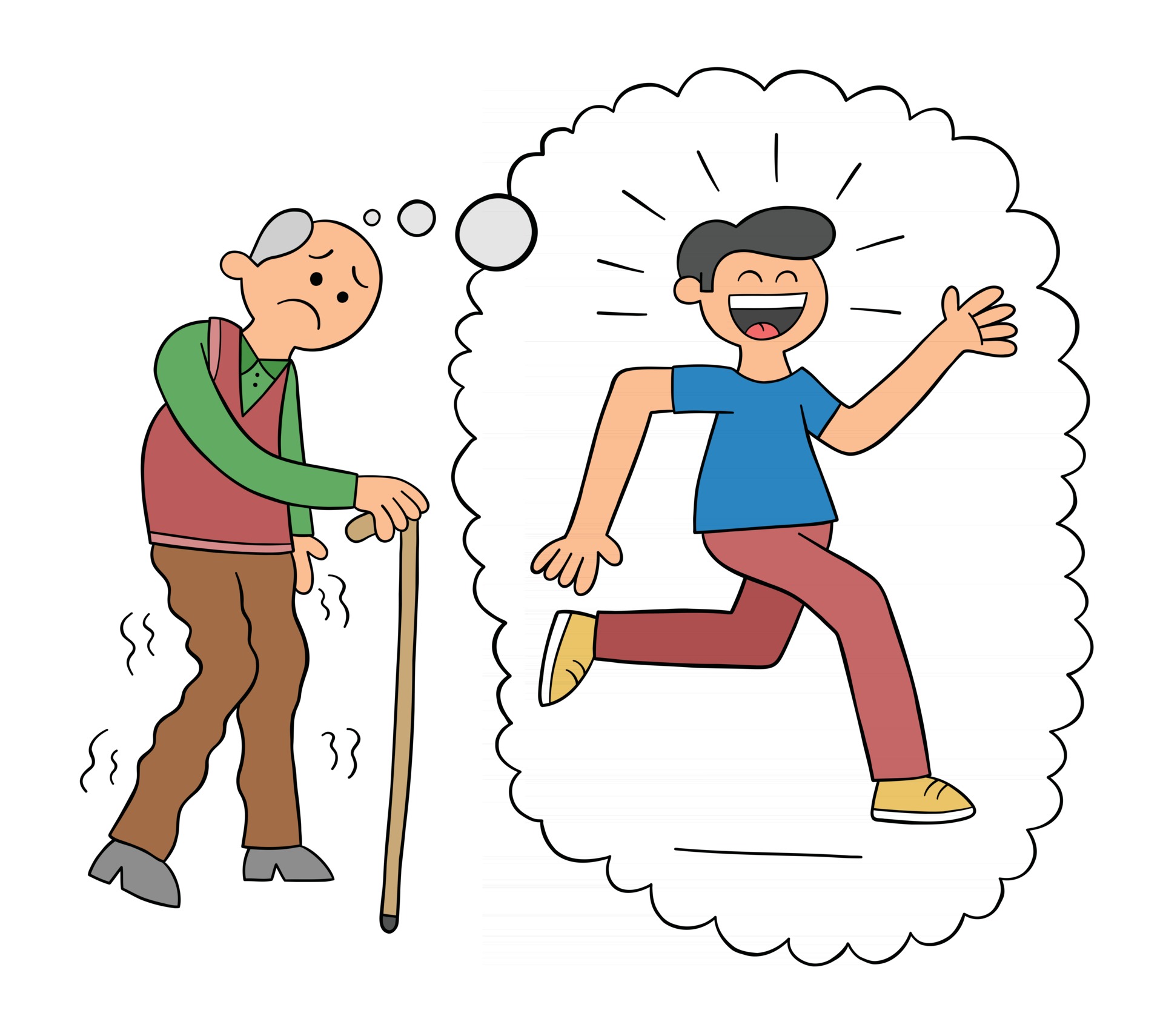 Cartoon Old Man Walking with His Cane and Dreaming of His Youth Vector Illustration 2695324 Vector Art at Vecteezy Cartoon Old Man Walking with His Cane and Dreaming of His Youth Vector Illustration 2695324 Vector Art at Vecteezy