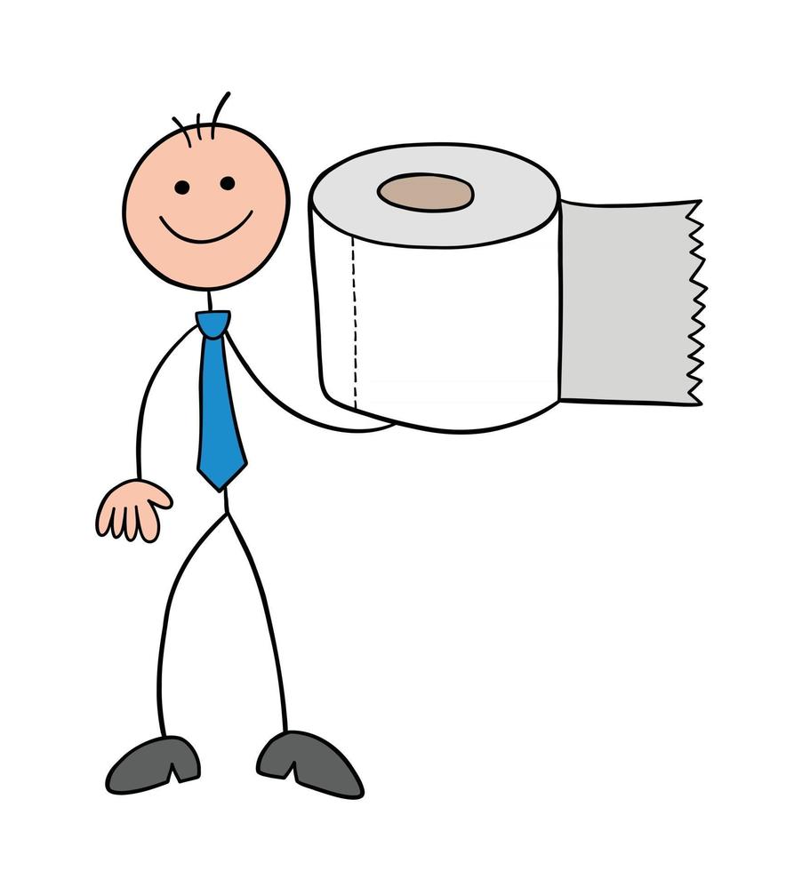 Stickman Businessman Character with Toilet Paper Vector Cartoon Illustration