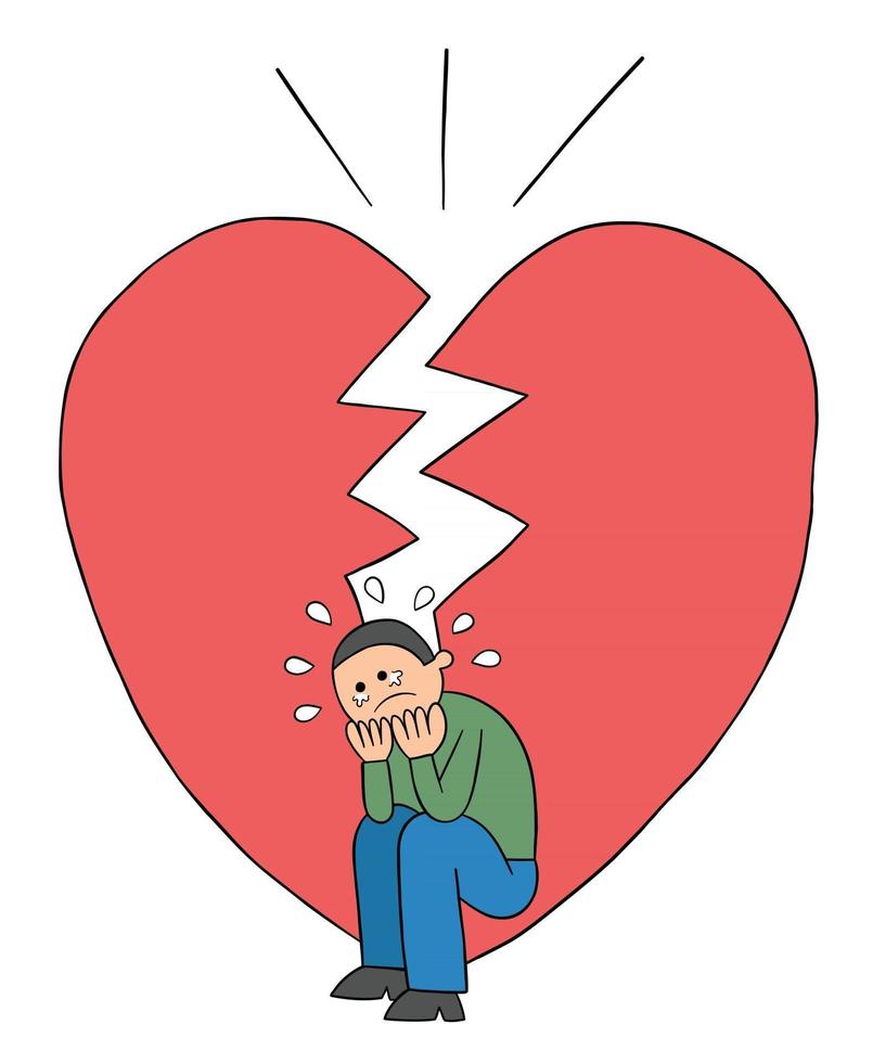 Cartoon Man is Heartbroken and Very Sad Vector Illustration