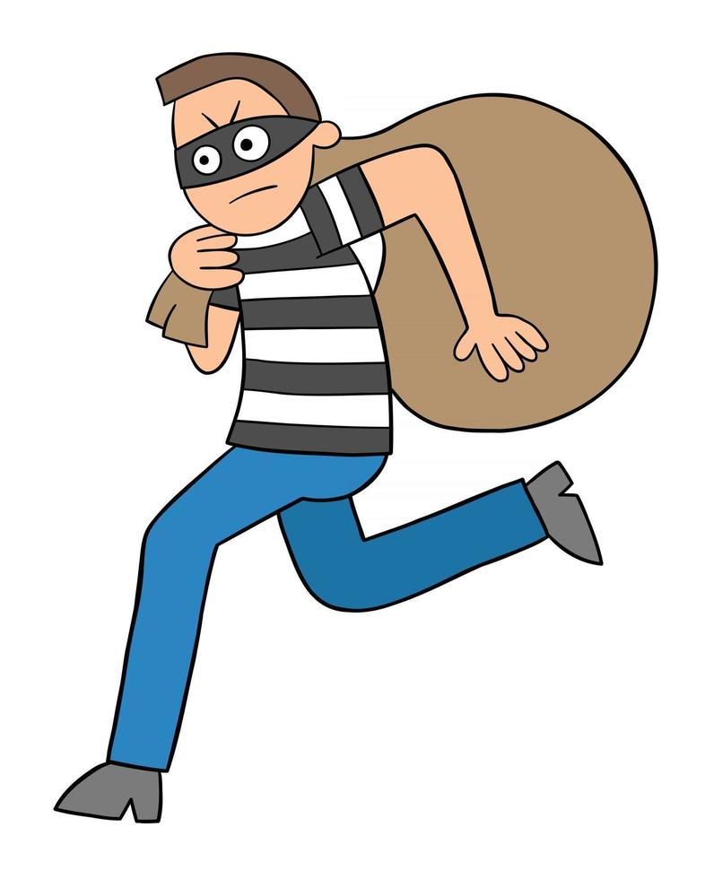 Cartoon Thief Man Running Away With Sack Vector Illustration