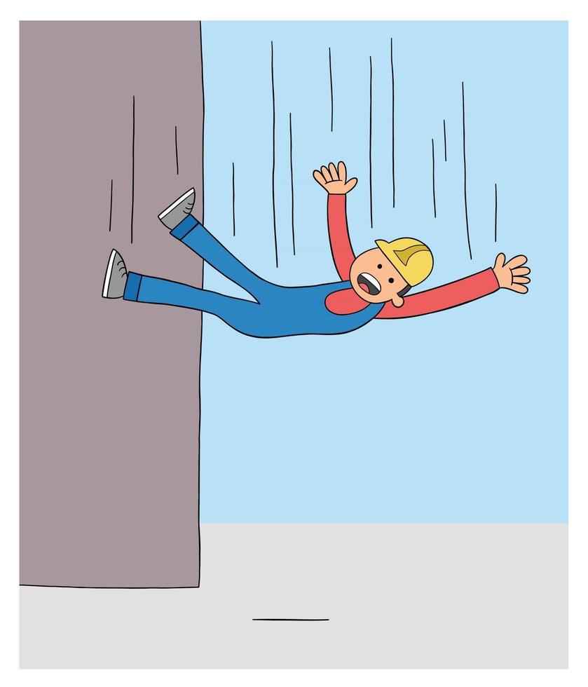 Cartoon Worker Man Falls From the Height Vector Illustration