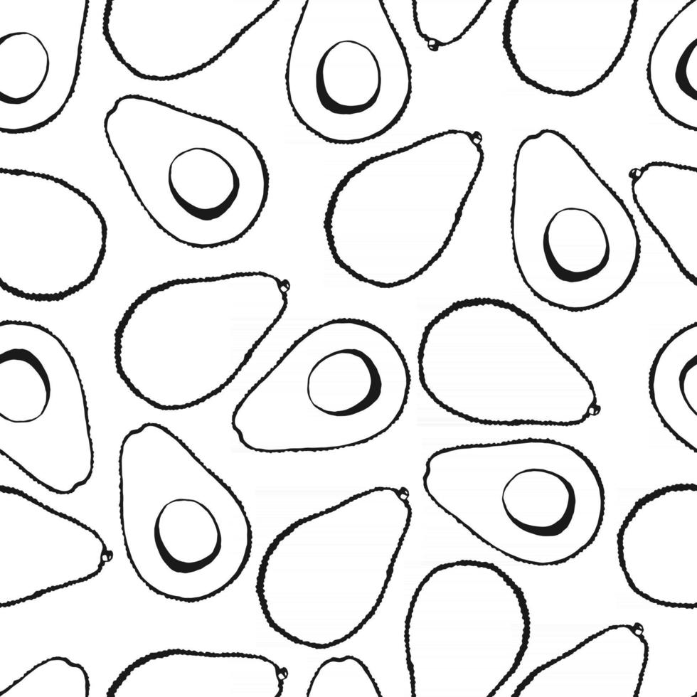 Seamless pattern with hand drawn fruits elements avocado. Vegetarian wallpaper. For design packaging, textile, background, design postcards and posters. vector