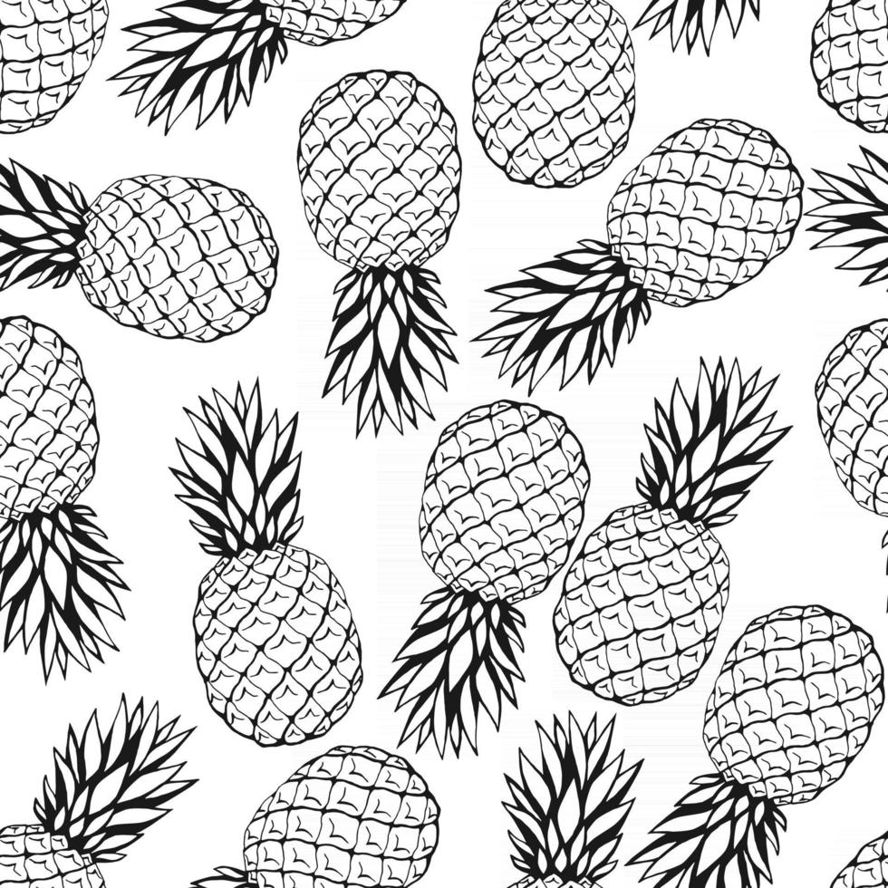 Seamless pattern with hand drawn fruits elements pineapple. Vegetarian wallpaper. For design packaging, textile, background, design postcards and posters. vector