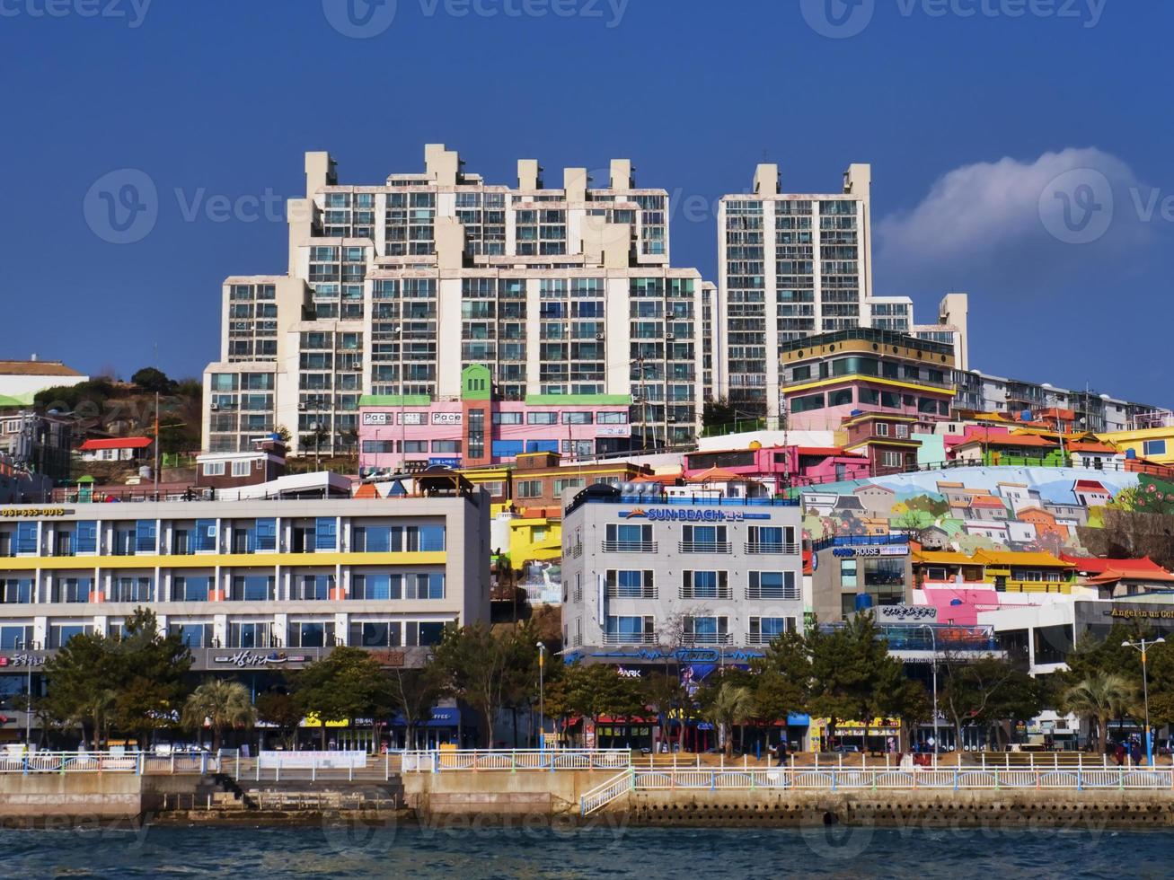 Panorama from the sea to Yeosu city. South Korea photo