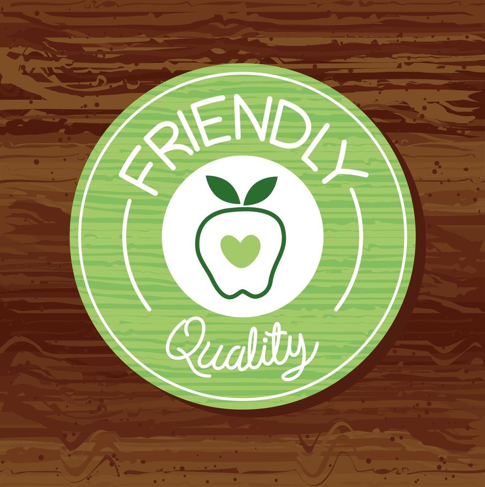 friendly quality seal stamp with apple vector