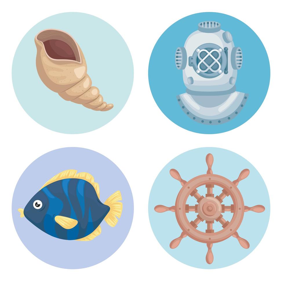 cuatro iconos marinos vector