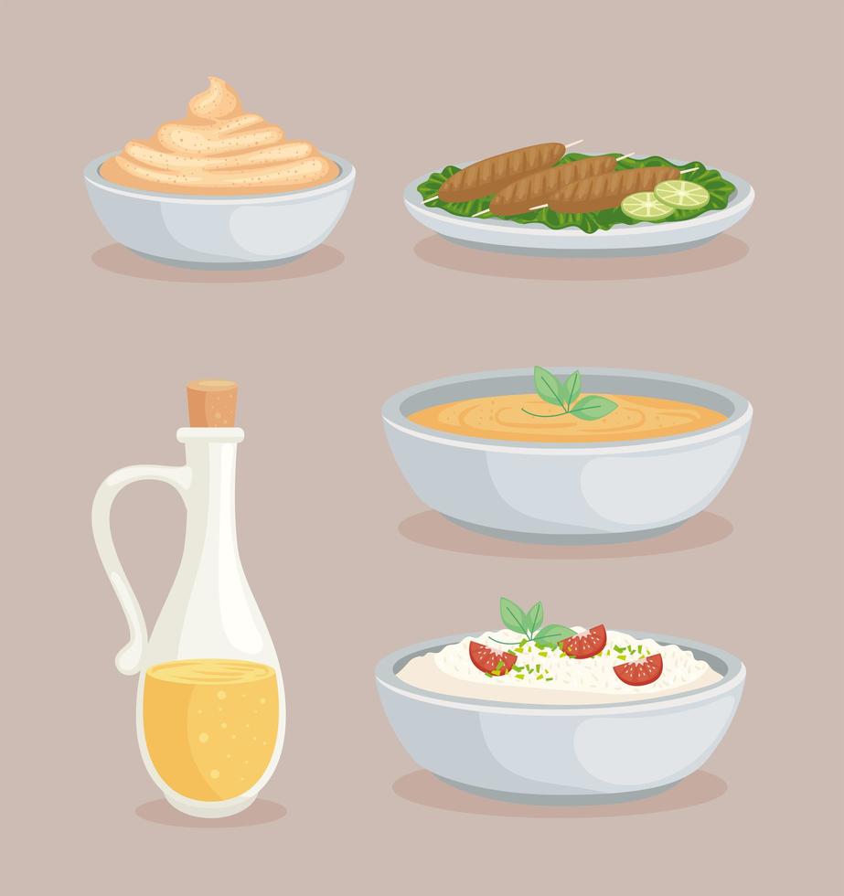 cinco comidas árabes vector