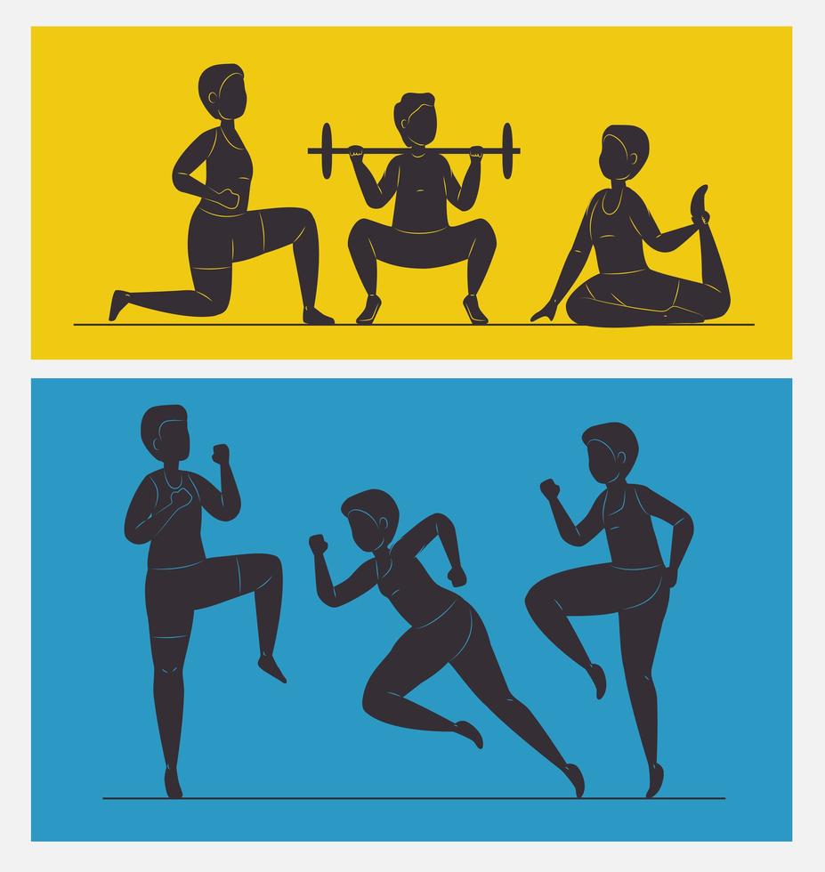 six fitness silhouettes vector