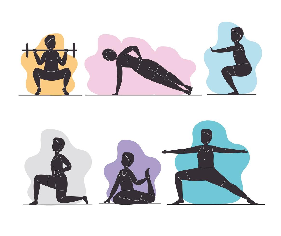 fitness six silhouettes vector