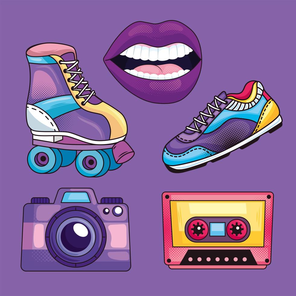 five retro patches vector