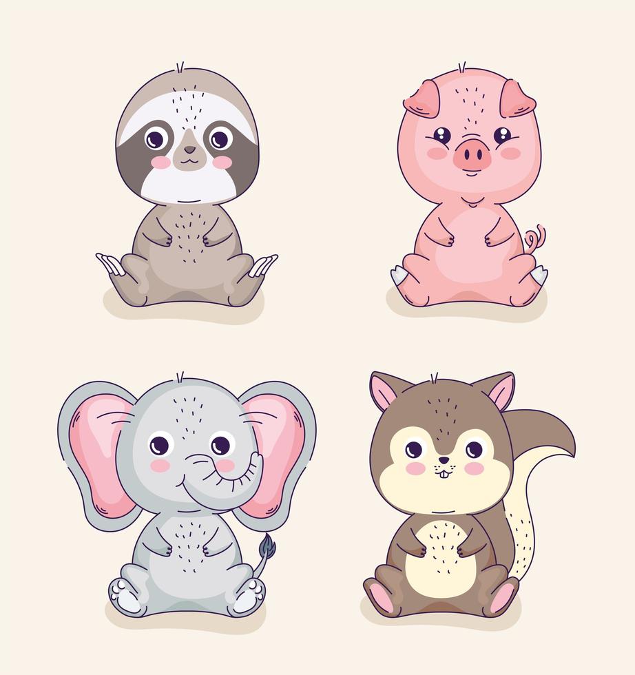 cuatro lindos animales vector