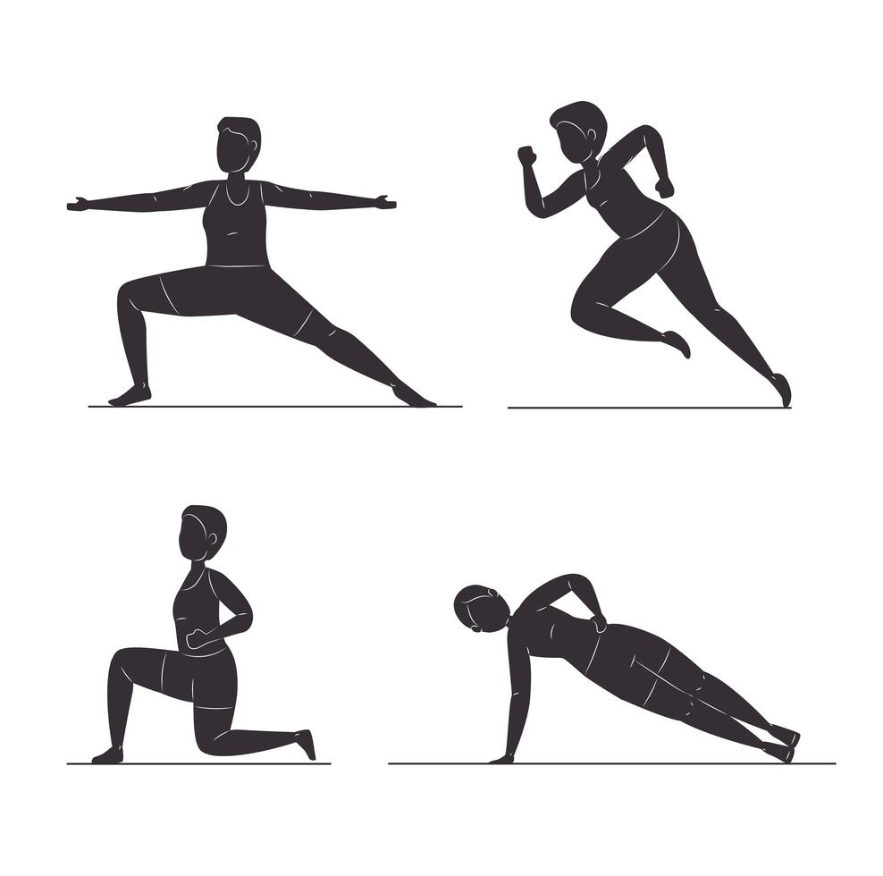four fitness silhouettes vector