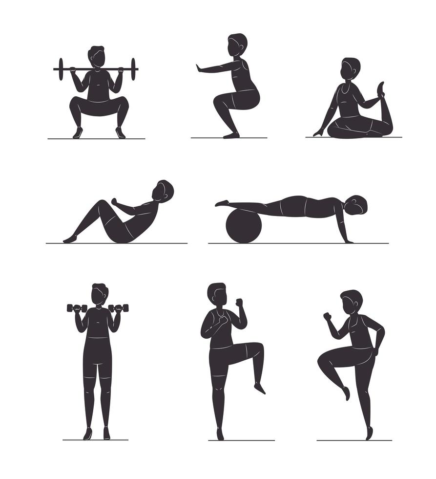 eight fitness silhouettes vector