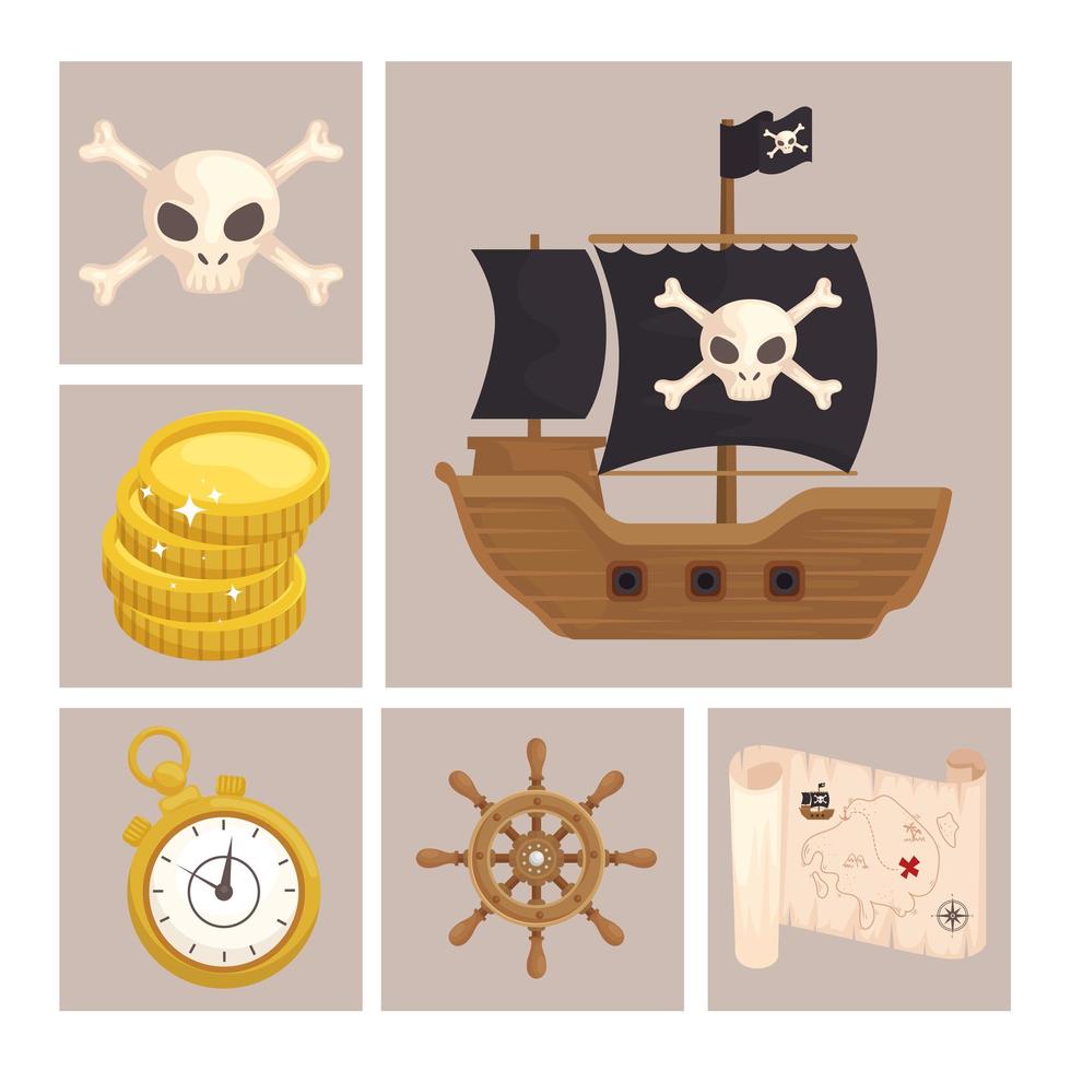 iconos piratas del tesoro vector