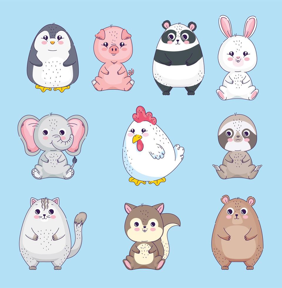 diez lindos animales vector