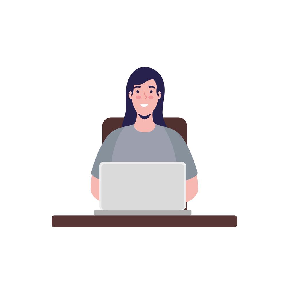 woman working laptop vector