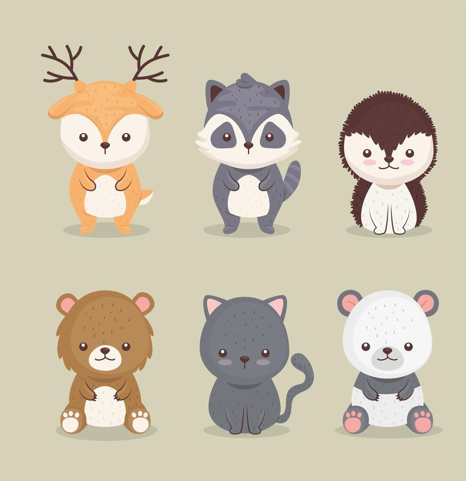 bundle of six cute animals set icons vector
