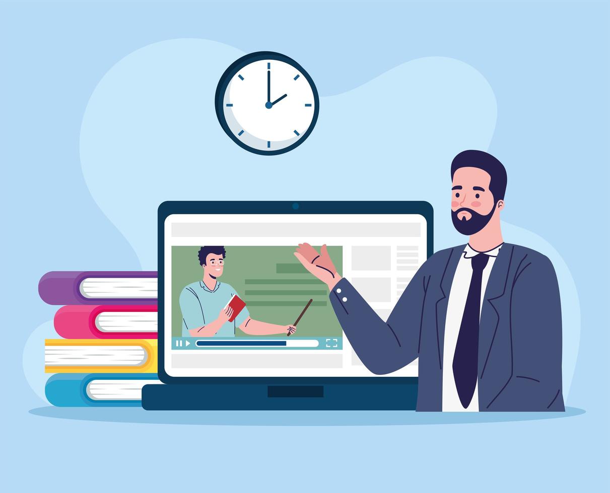 teacher and student with laptop online education vector
