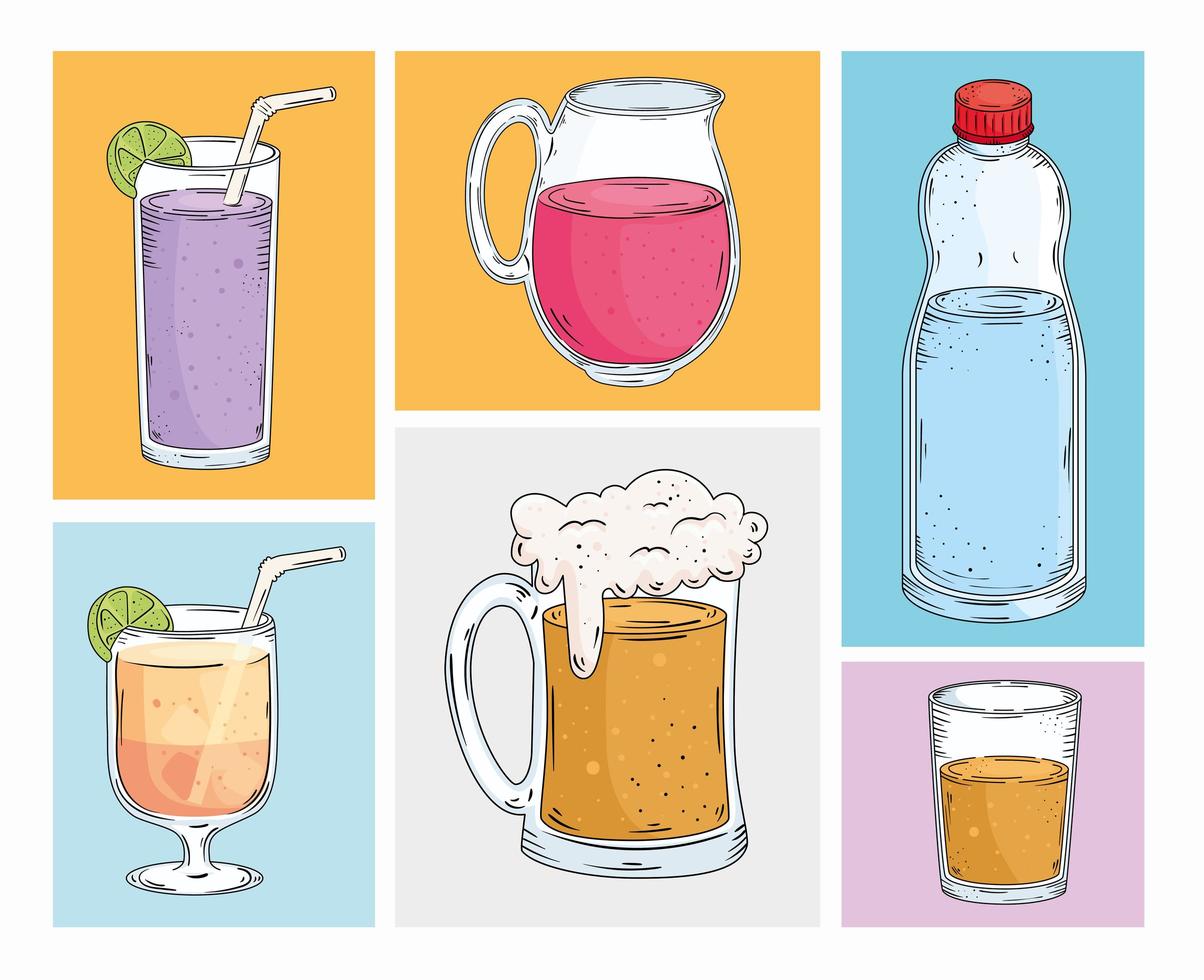 set drinks icons vector