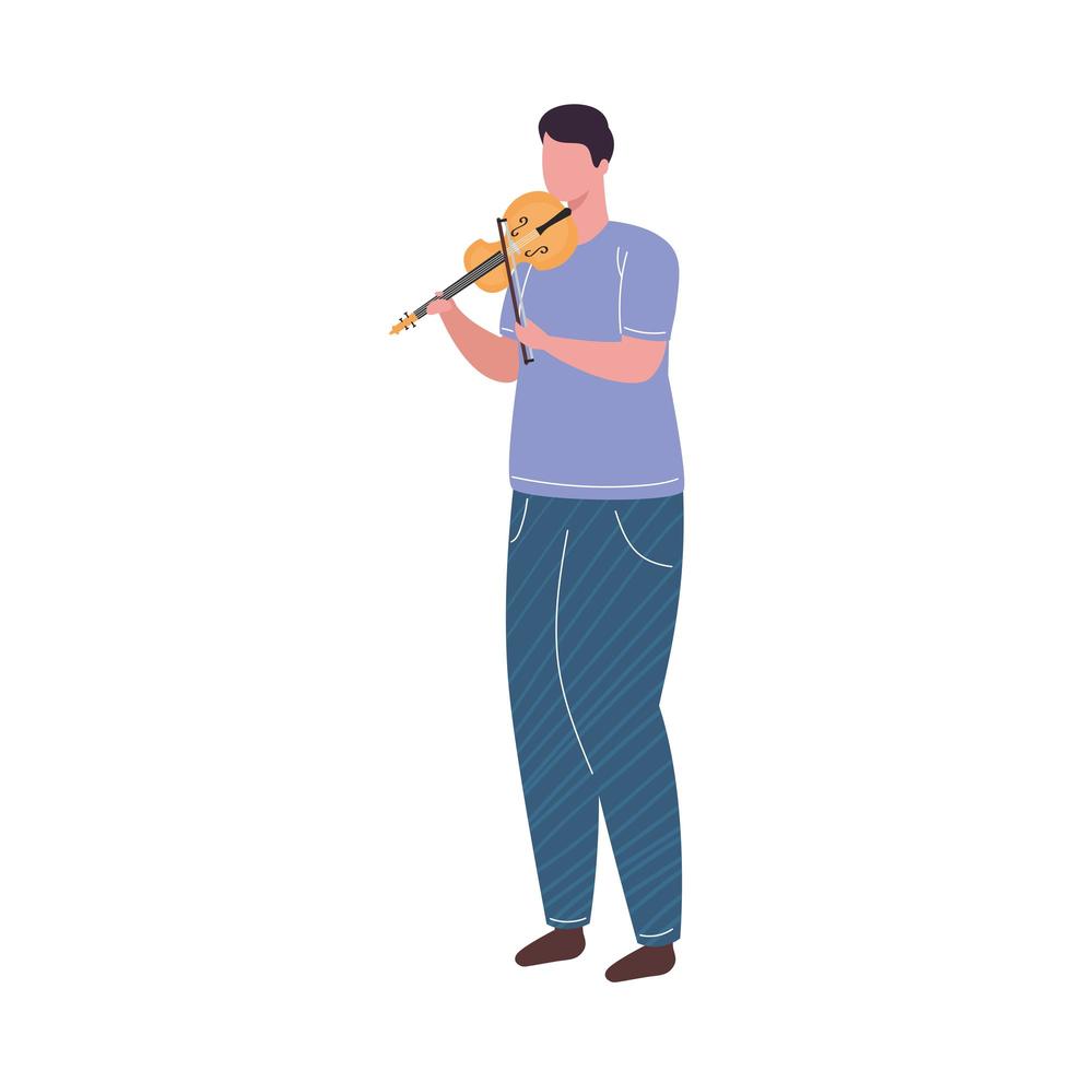 young musician man playing fiddle instrument character vector