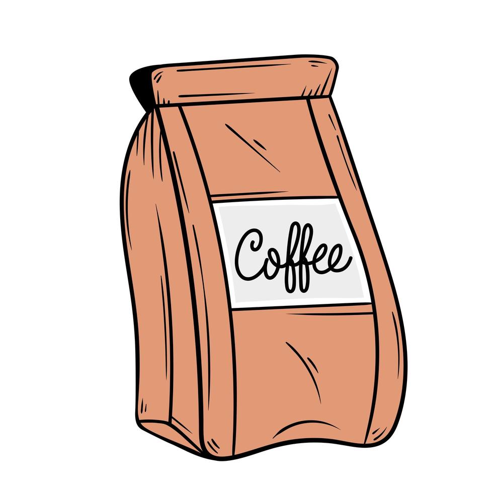 doodle de bolsa de café vector