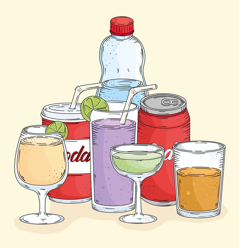 siete bebidas iconos vector