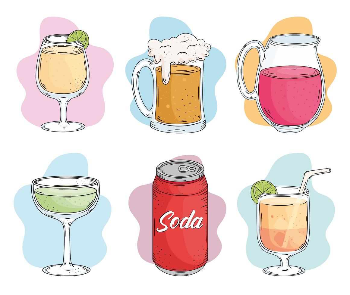 drinks six icons vector