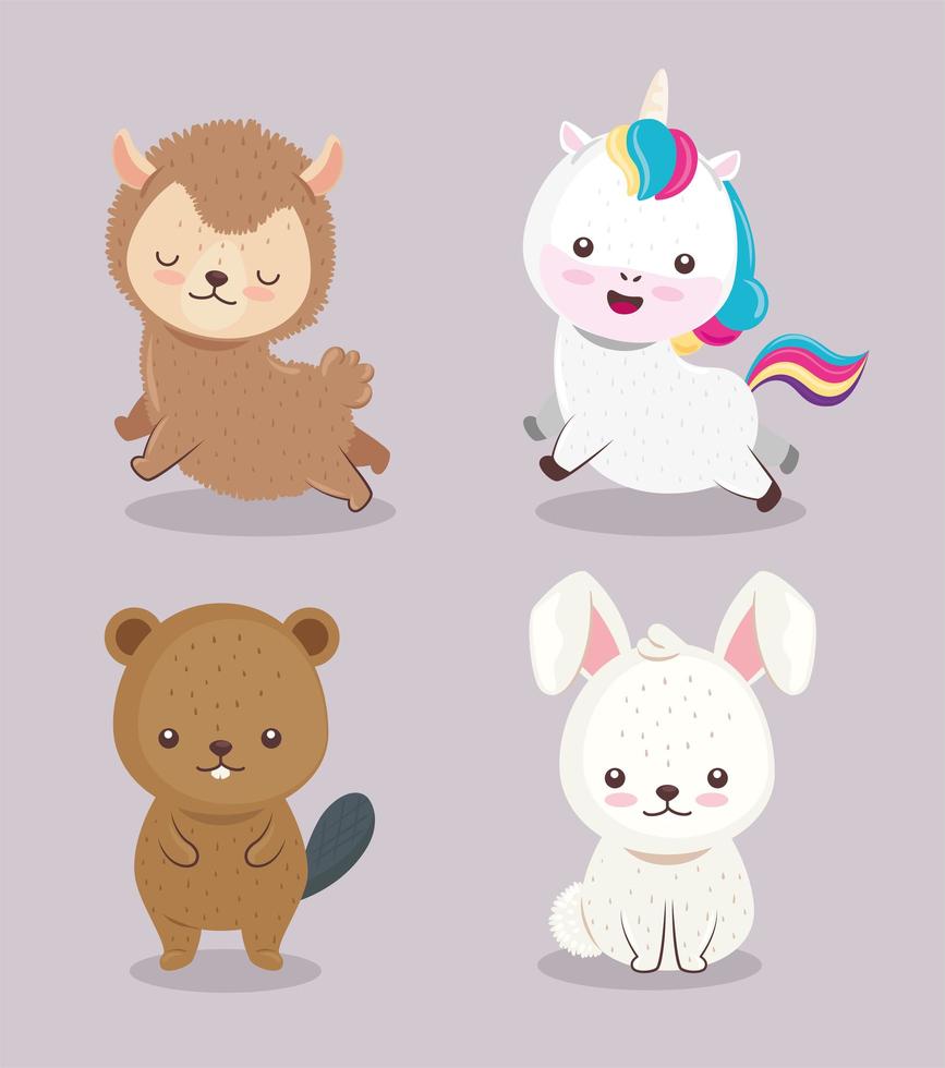 bundle of four cute animals set icons vector