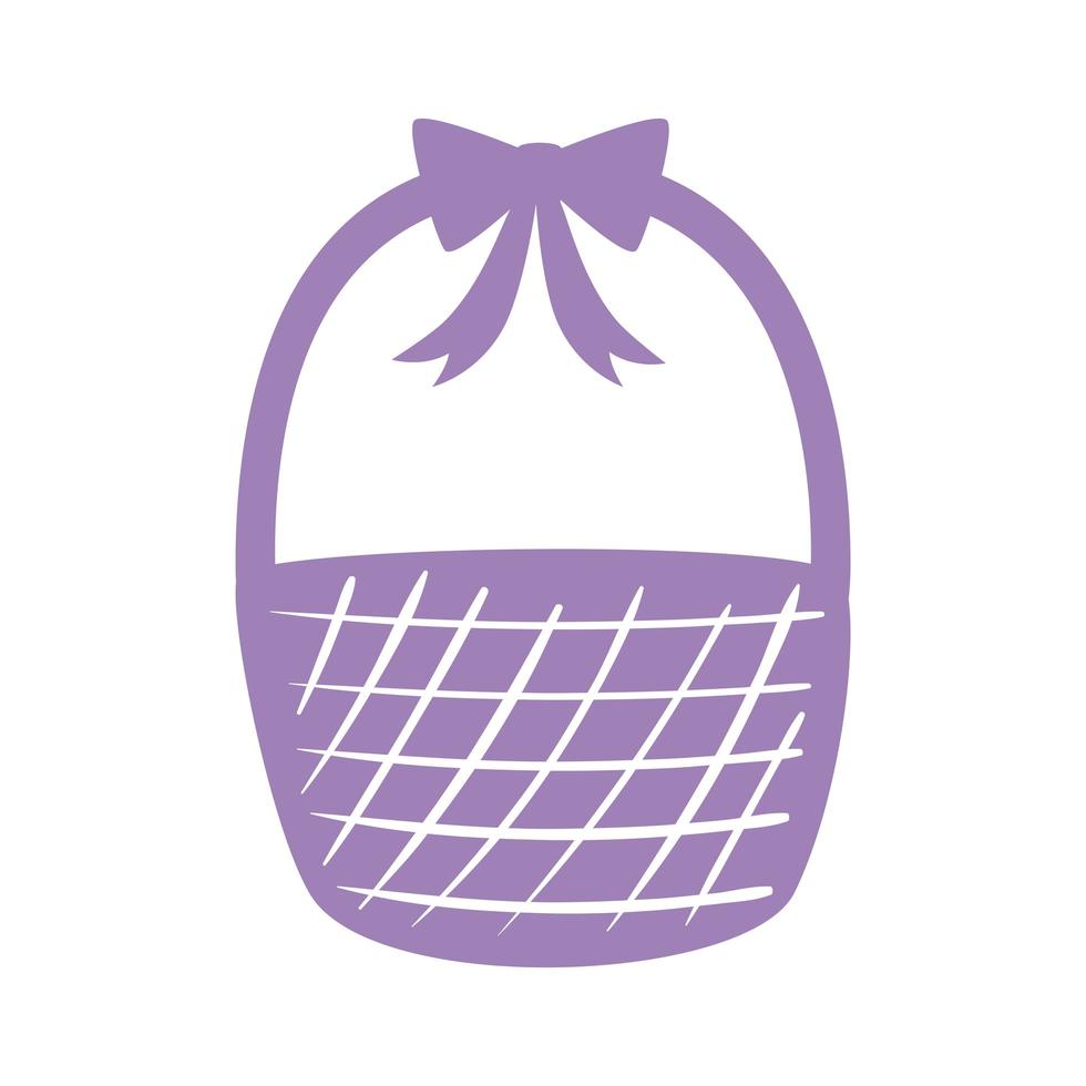 canasta de paja de pascua con lazo de cinta silueta vector