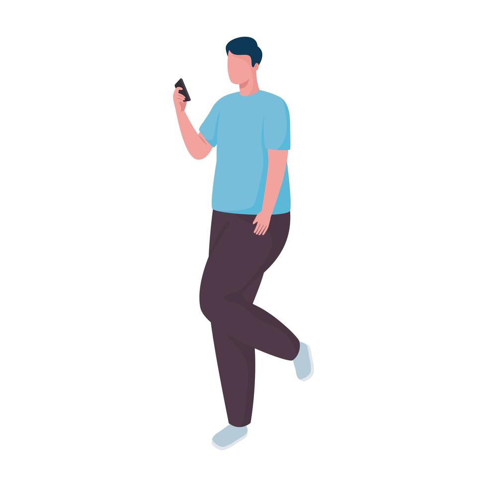 man using smartphone standing character vector