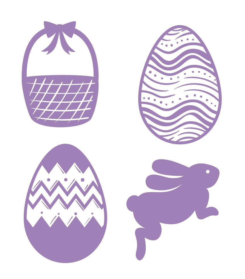 happy easter season card with lilac color set icons vector