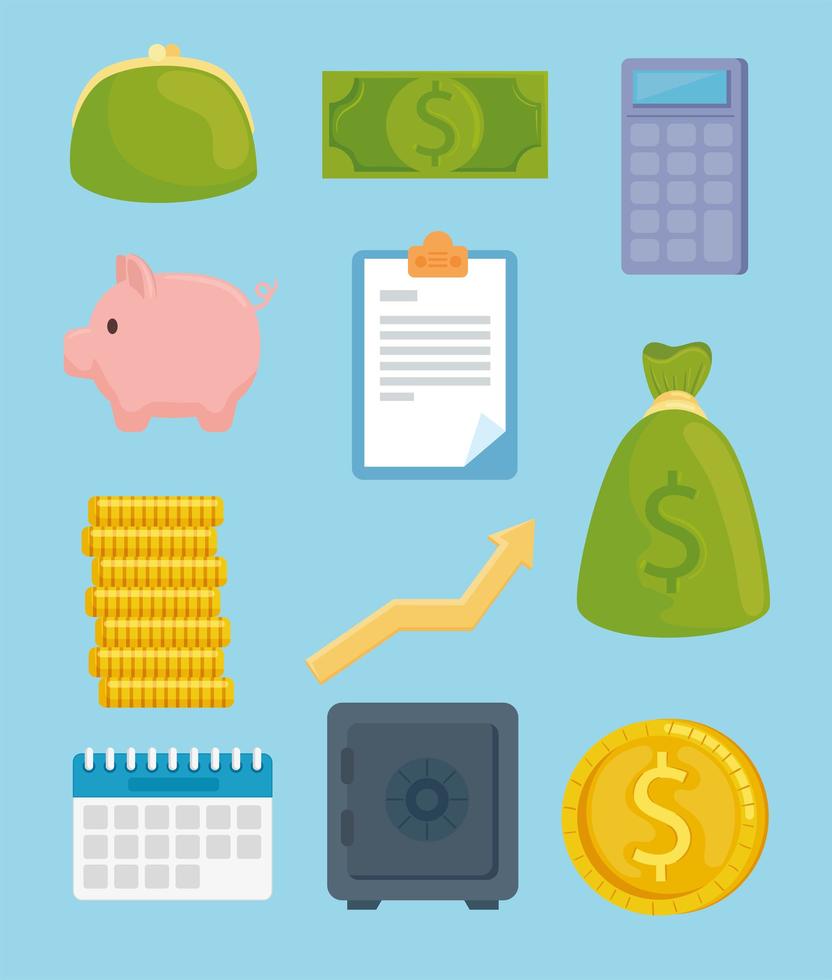 bundle of eleven savings money economy icons vector