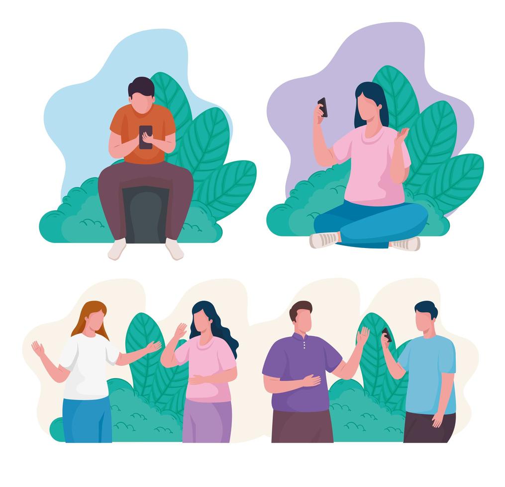community people using smartphones characters vector
