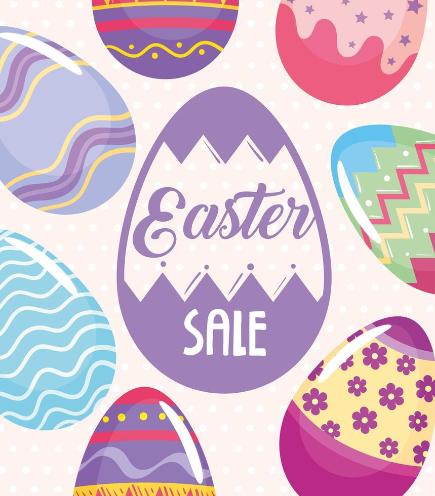 happy easter season sale poster with eggs painted pattern vector