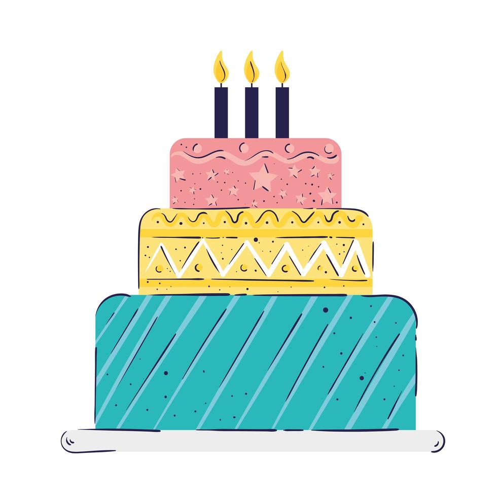 Pastel dulce con velas icono de cumpleaños vector