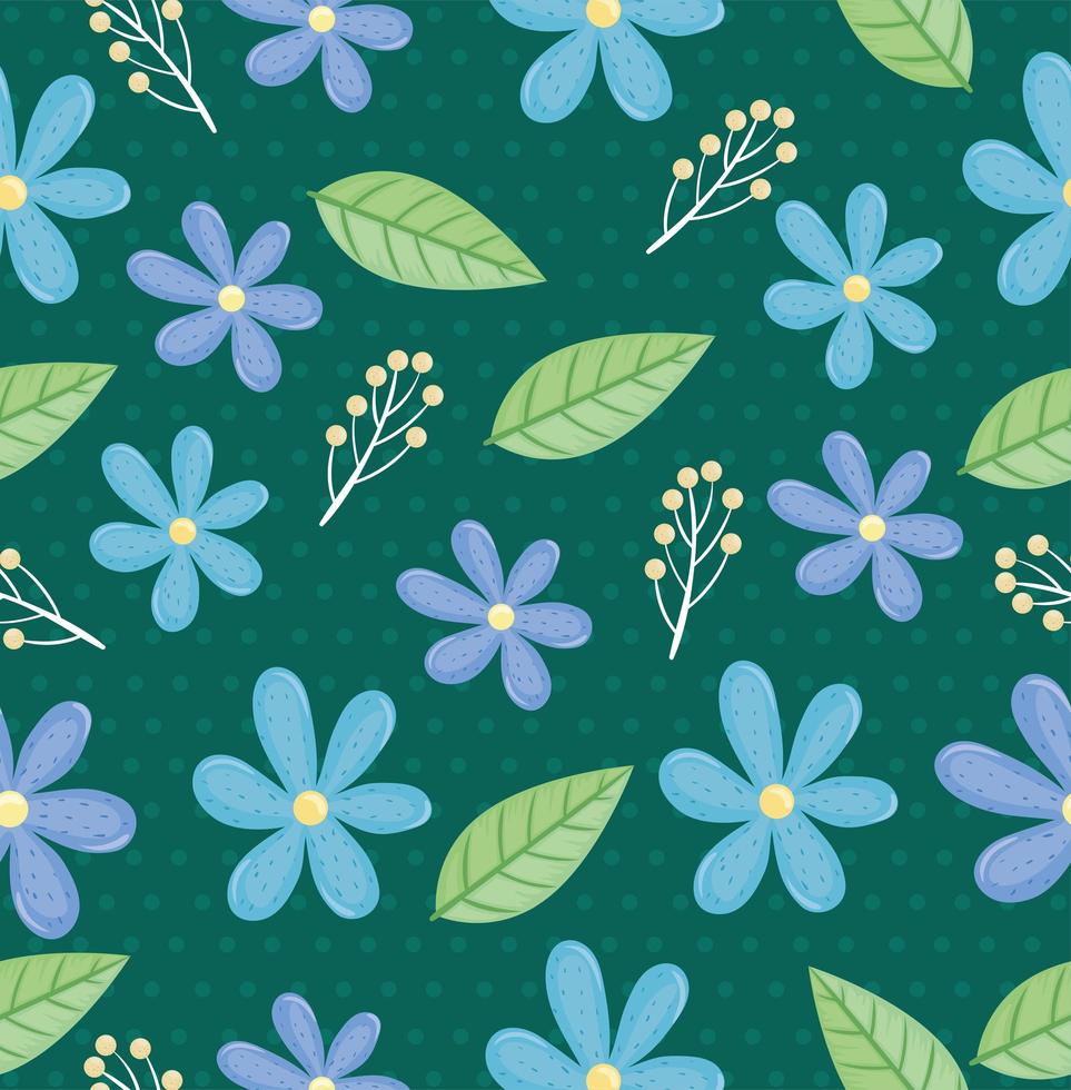 purple and blue flowers and leafs spring pattern vector